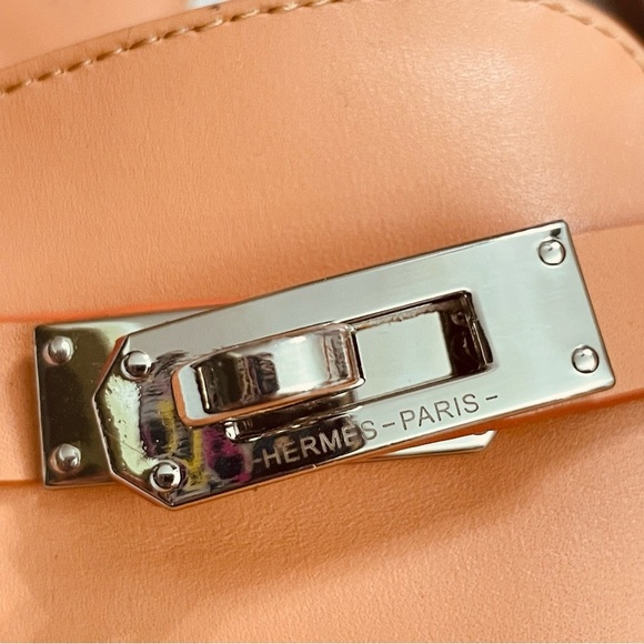 Hermes Alike Peach Leather Palladium Plated Oz Flat Mules Size 39, size 8 US - Picture 9 of 13
